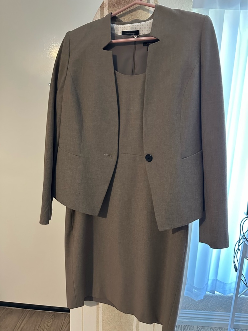 Ann Taylor Taupe Two-Piece Dress and Jacket Set